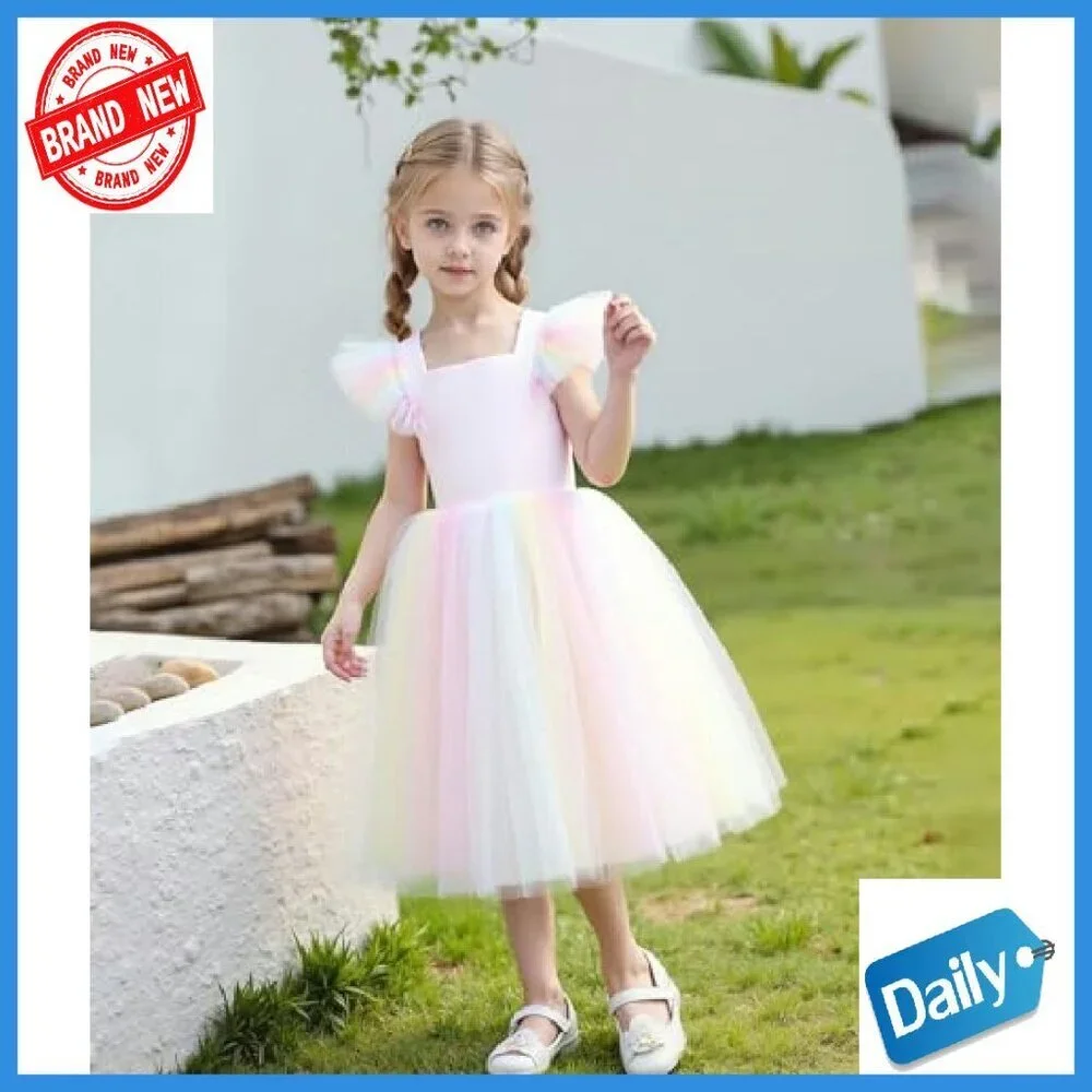 Toddler Girls Tulle Flower Girl Dress Ruffled Sleeve A-Line Special Occasion